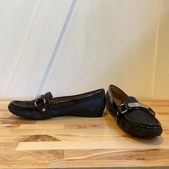 Coach Womens Felisha style Black Signature Canvas & Patent Leather Loafers Size - Picture 9 of 16